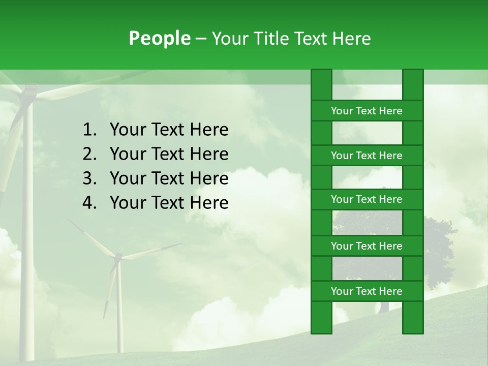 A Green Field With Windmills And A Tree PowerPoint Template