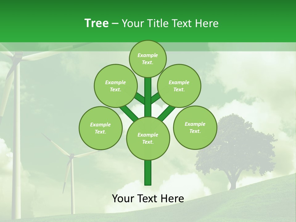 A Green Field With Windmills And A Tree PowerPoint Template
