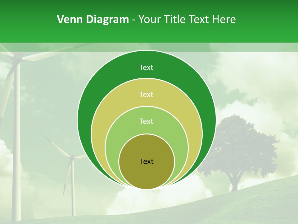A Green Field With Windmills And A Tree PowerPoint Template