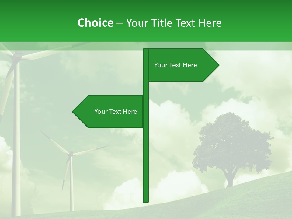 A Green Field With Windmills And A Tree PowerPoint Template