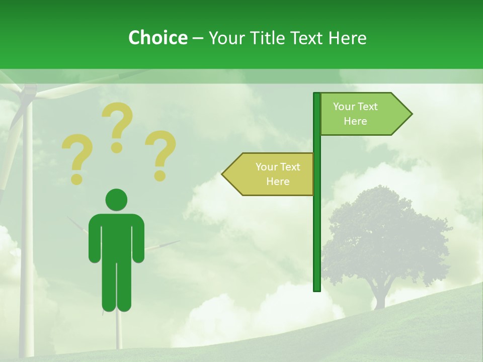 A Green Field With Windmills And A Tree PowerPoint Template