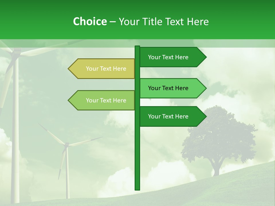 A Green Field With Windmills And A Tree PowerPoint Template