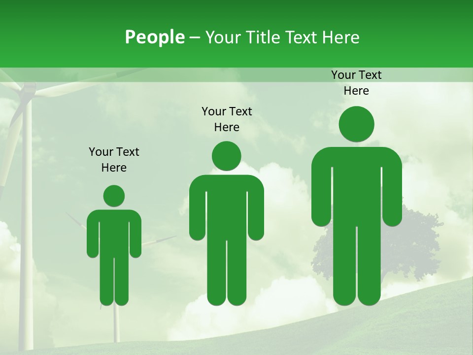 A Green Field With Windmills And A Tree PowerPoint Template