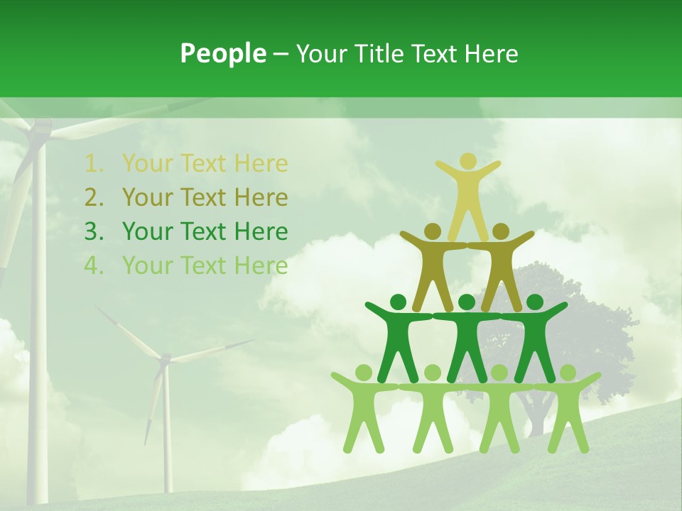 A Green Field With Windmills And A Tree PowerPoint Template