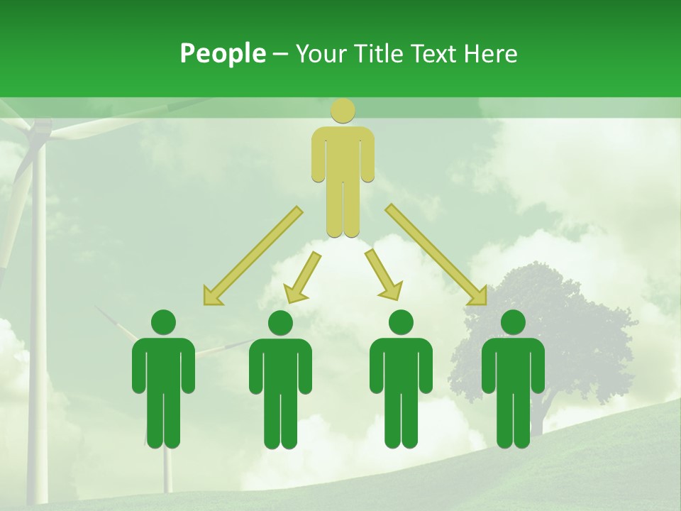 A Green Field With Windmills And A Tree PowerPoint Template