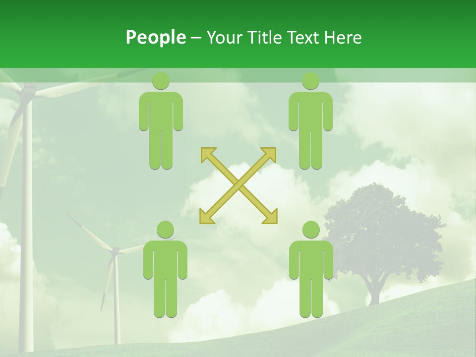 A Green Field With Windmills And A Tree PowerPoint Template