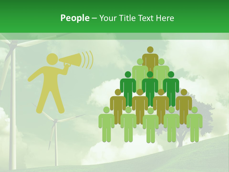 A Green Field With Windmills And A Tree PowerPoint Template