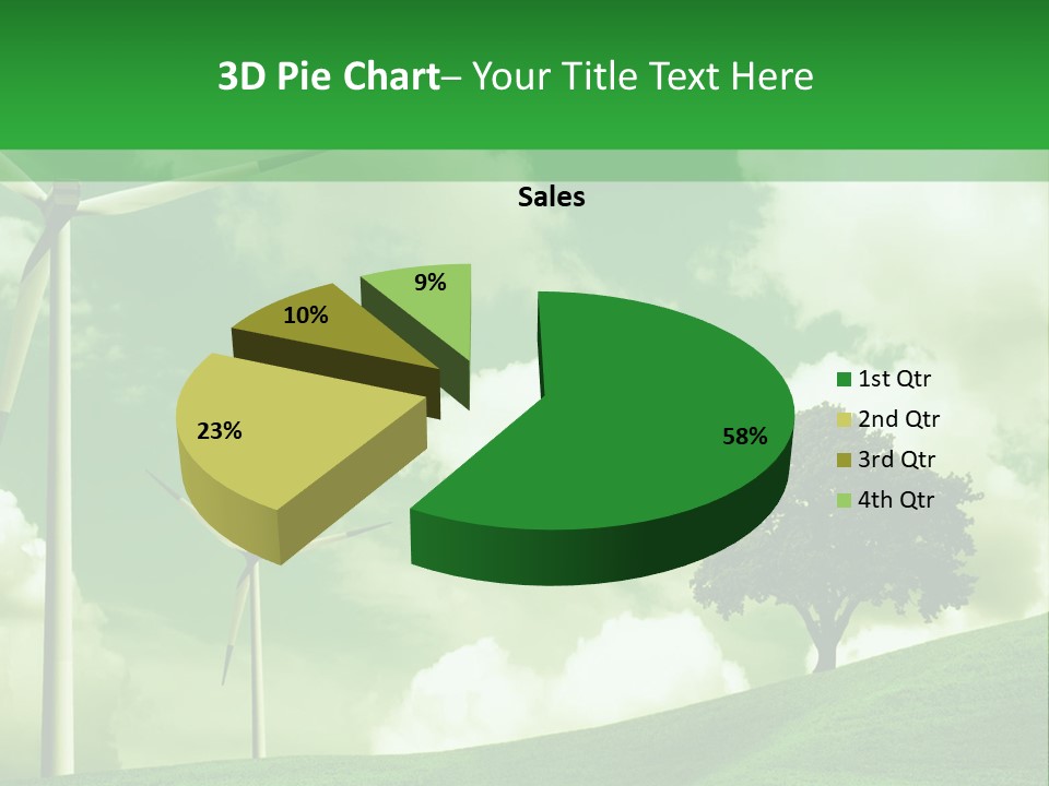 A Green Field With Windmills And A Tree PowerPoint Template