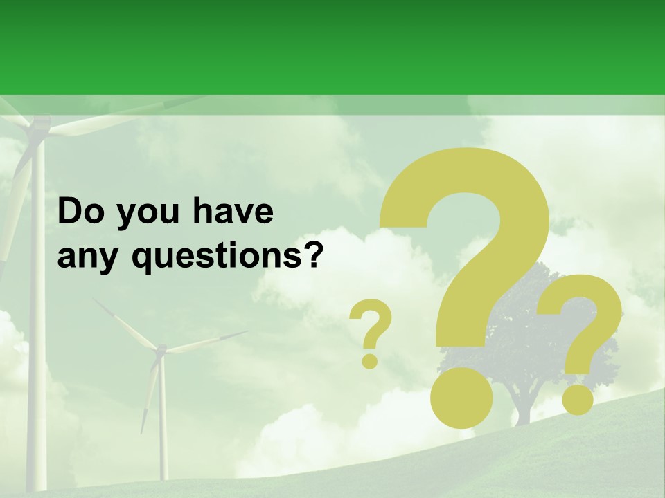 A Green Field With Windmills And A Tree PowerPoint Template