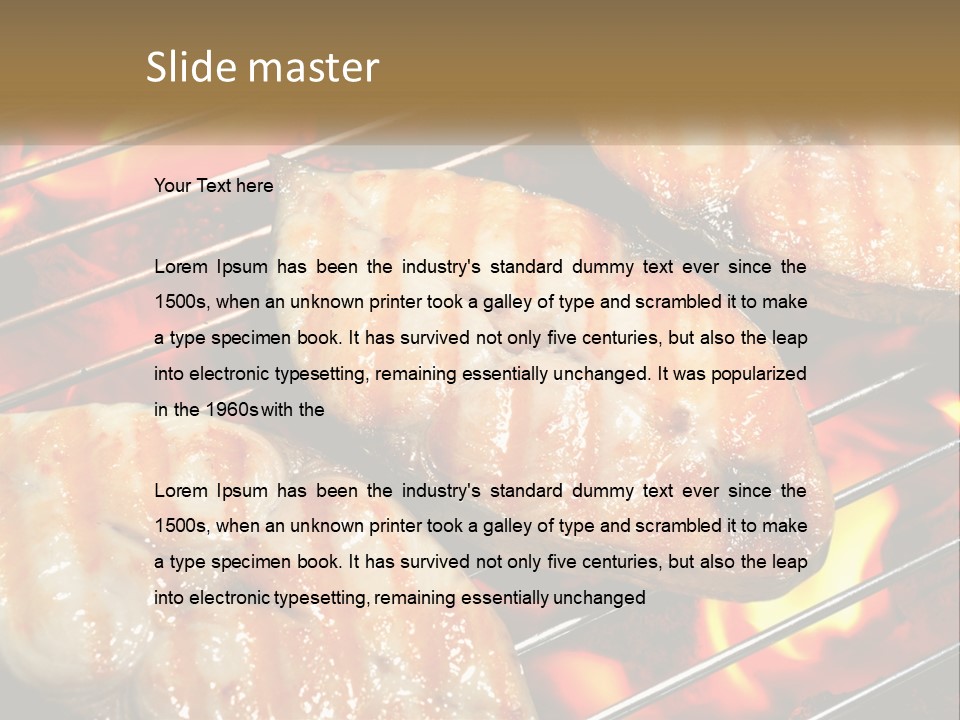 Three Pieces Of Meat Cooking On A Grill PowerPoint Template