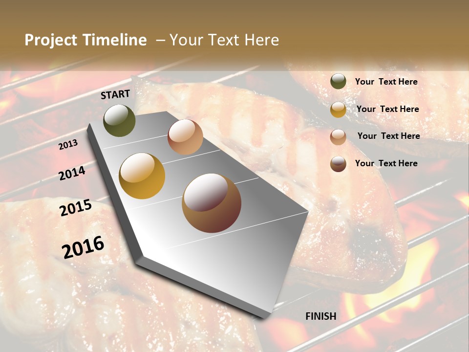 Three Pieces Of Meat Cooking On A Grill PowerPoint Template