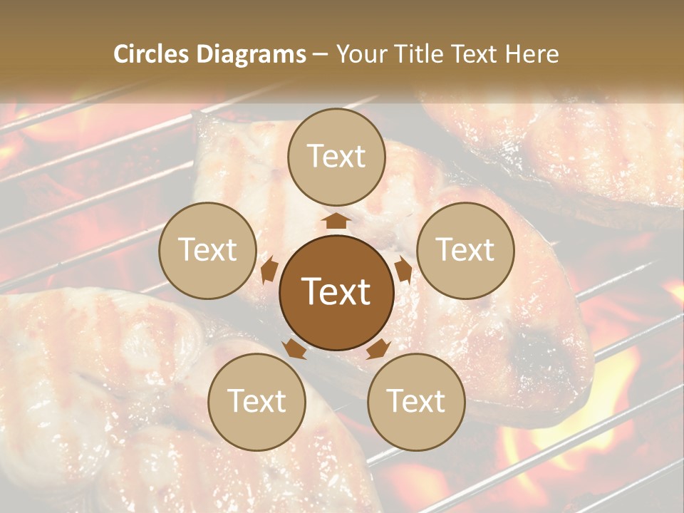 Three Pieces Of Meat Cooking On A Grill PowerPoint Template