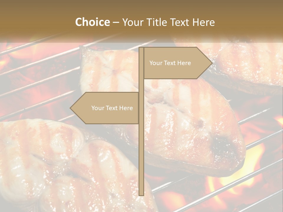 Three Pieces Of Meat Cooking On A Grill PowerPoint Template