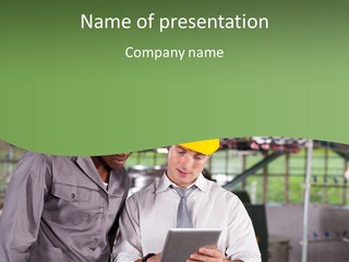 A Man And A Woman Looking At A Tablet PowerPoint Template