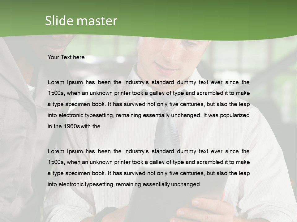 A Man And A Woman Looking At A Tablet PowerPoint Template