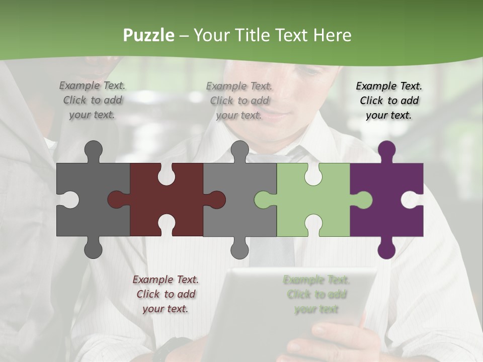 A Man And A Woman Looking At A Tablet PowerPoint Template