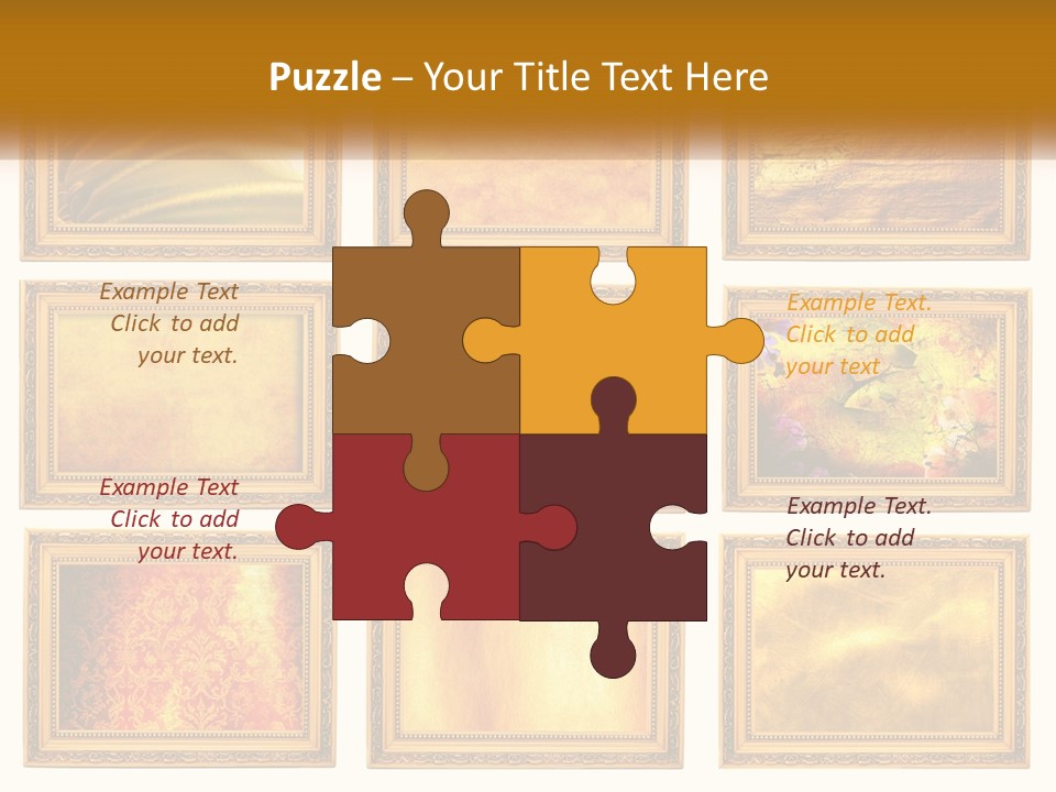 A Set Of Nine Golden Frames On A White Wall PowerPoint Template