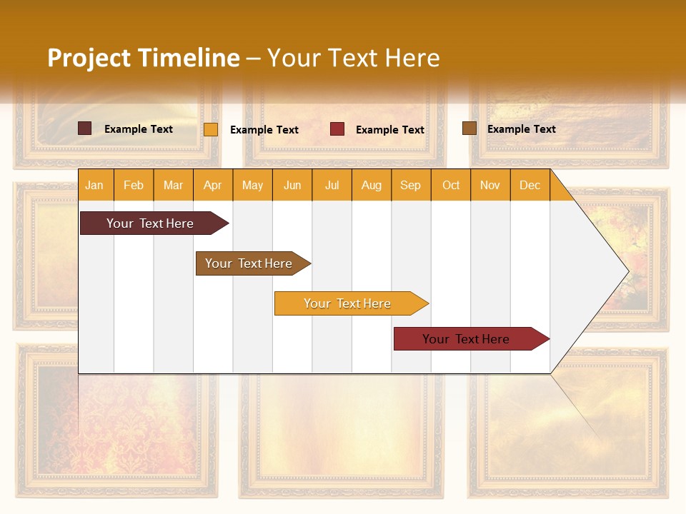 A Set Of Nine Golden Frames On A White Wall PowerPoint Template