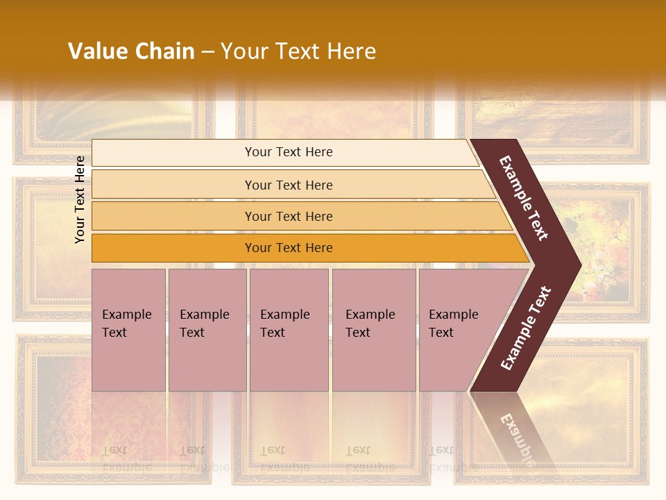 A Set Of Nine Golden Frames On A White Wall PowerPoint Template