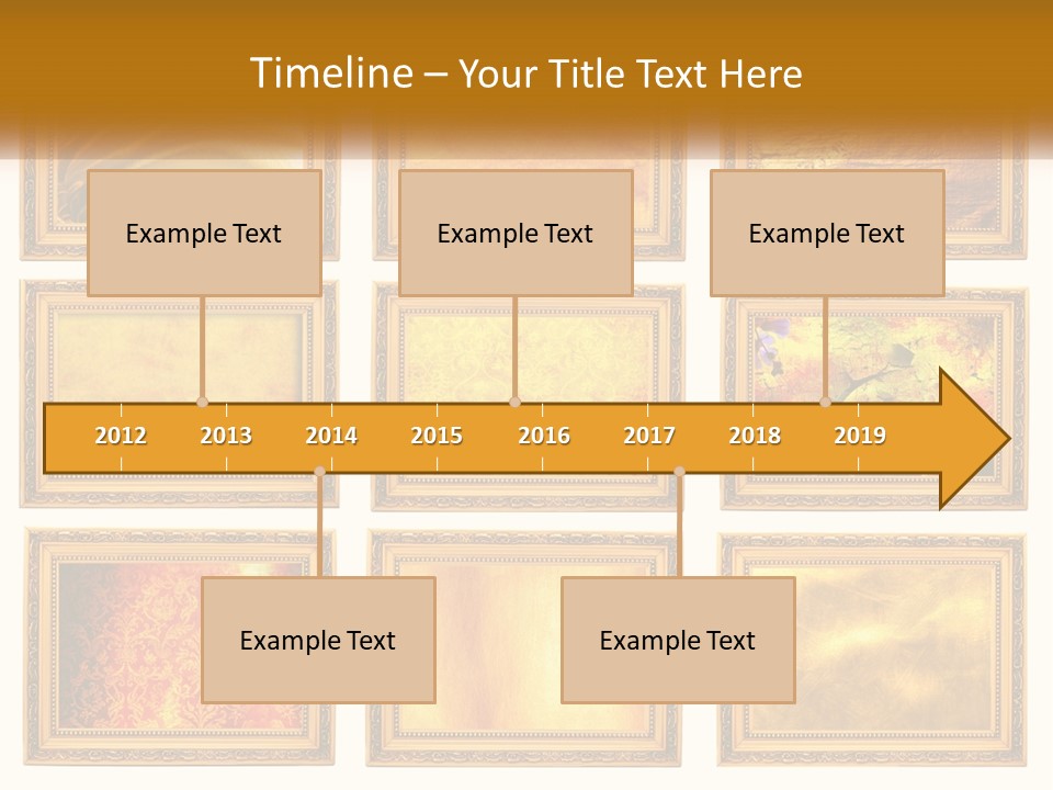 A Set Of Nine Golden Frames On A White Wall PowerPoint Template