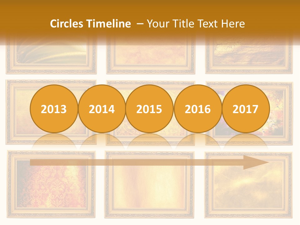 A Set Of Nine Golden Frames On A White Wall PowerPoint Template