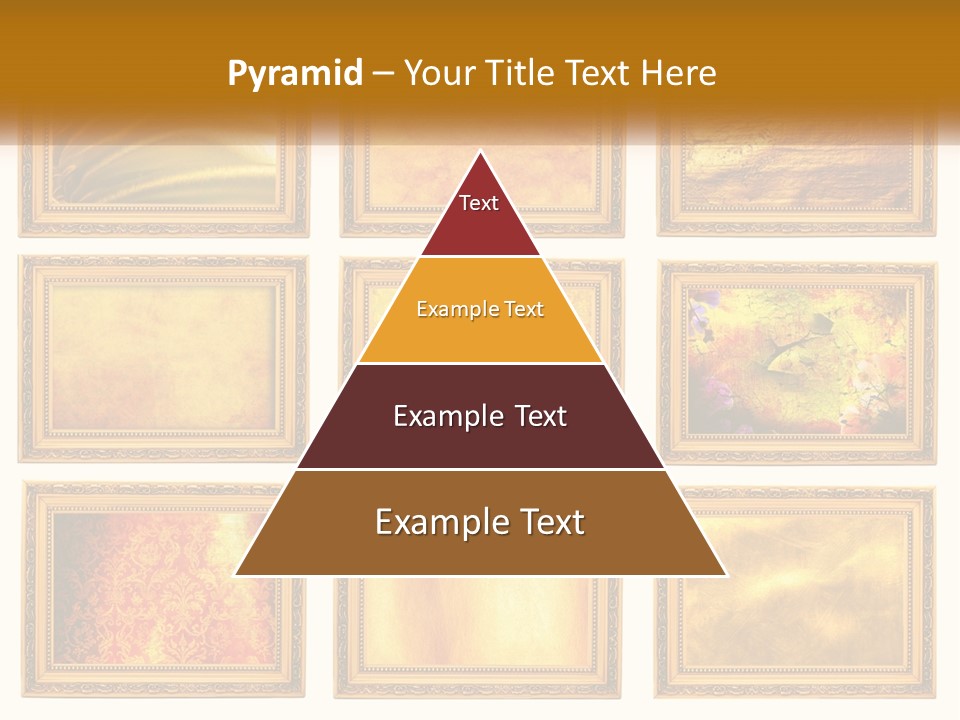 A Set Of Nine Golden Frames On A White Wall PowerPoint Template