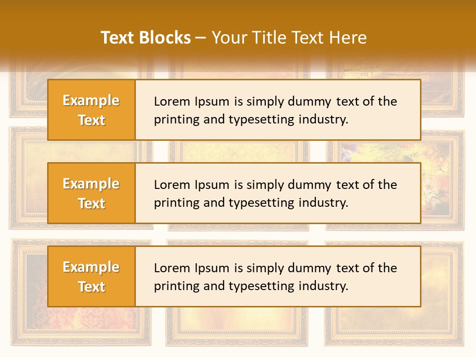 A Set Of Nine Golden Frames On A White Wall PowerPoint Template