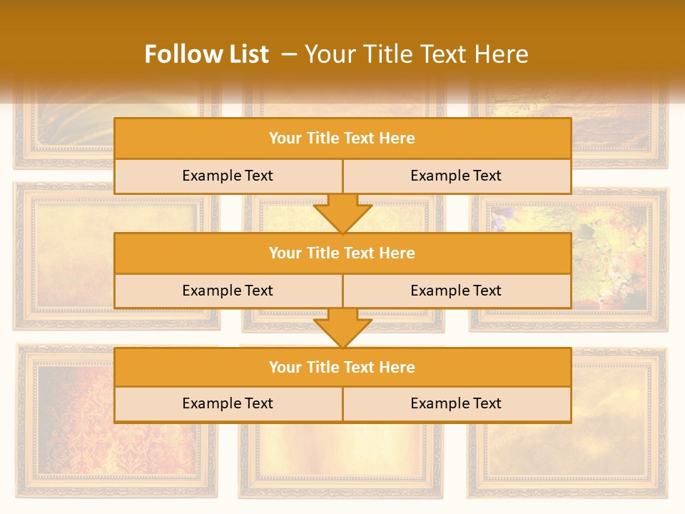 A Set Of Nine Golden Frames On A White Wall PowerPoint Template