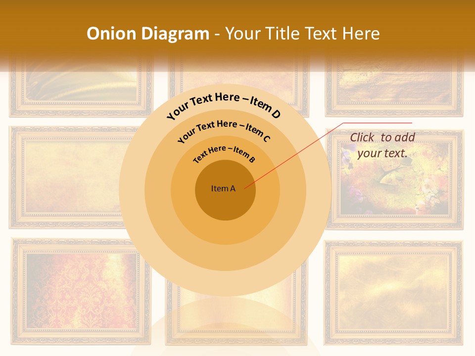 A Set Of Nine Golden Frames On A White Wall PowerPoint Template