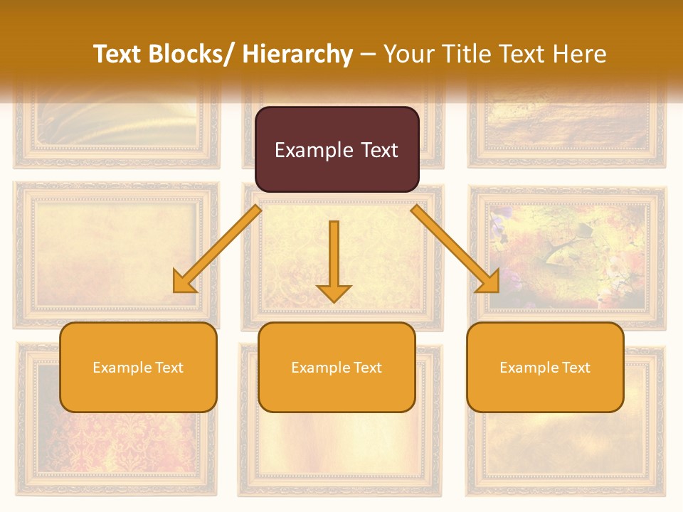 A Set Of Nine Golden Frames On A White Wall PowerPoint Template