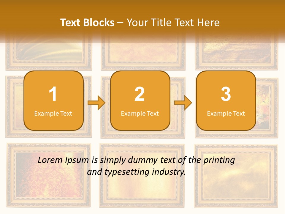 A Set Of Nine Golden Frames On A White Wall PowerPoint Template