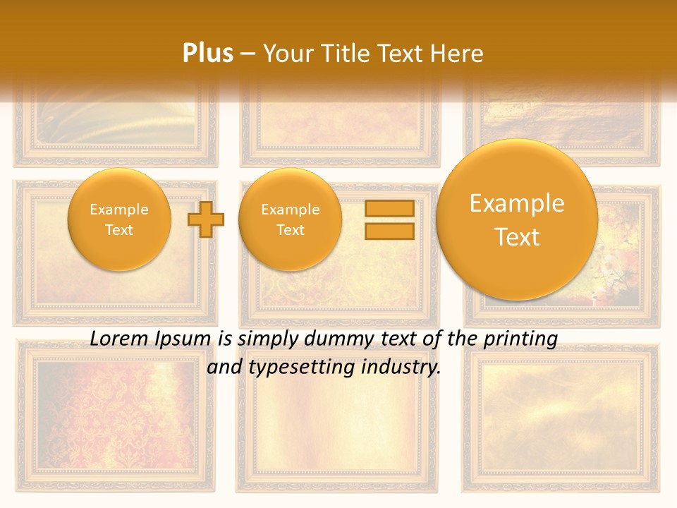 A Set Of Nine Golden Frames On A White Wall PowerPoint Template