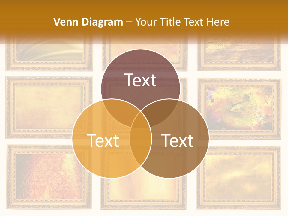 A Set Of Nine Golden Frames On A White Wall PowerPoint Template