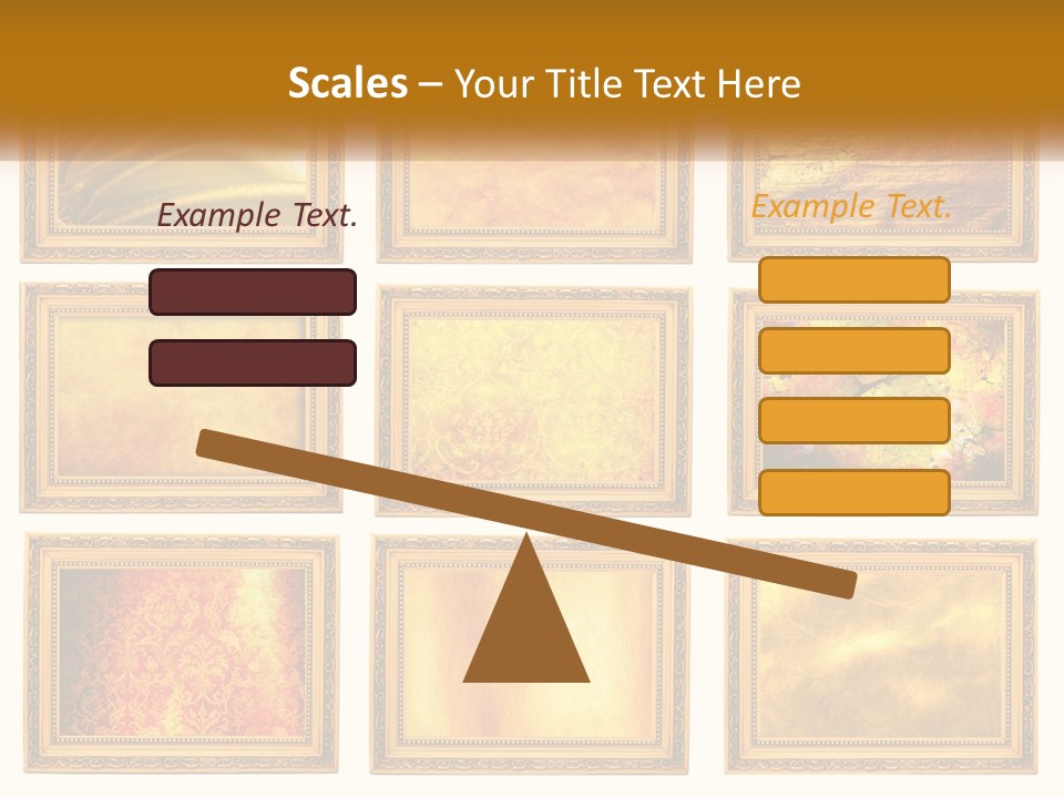 A Set Of Nine Golden Frames On A White Wall PowerPoint Template