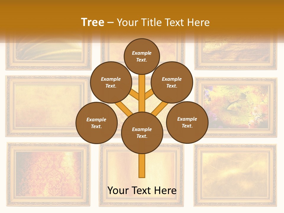 A Set Of Nine Golden Frames On A White Wall PowerPoint Template