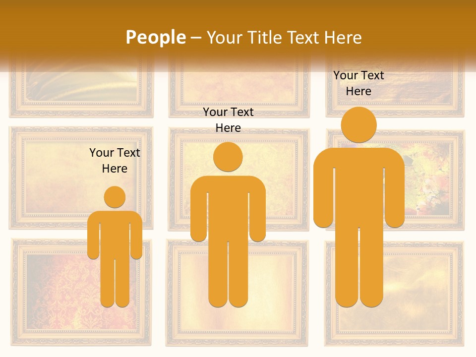 A Set Of Nine Golden Frames On A White Wall PowerPoint Template