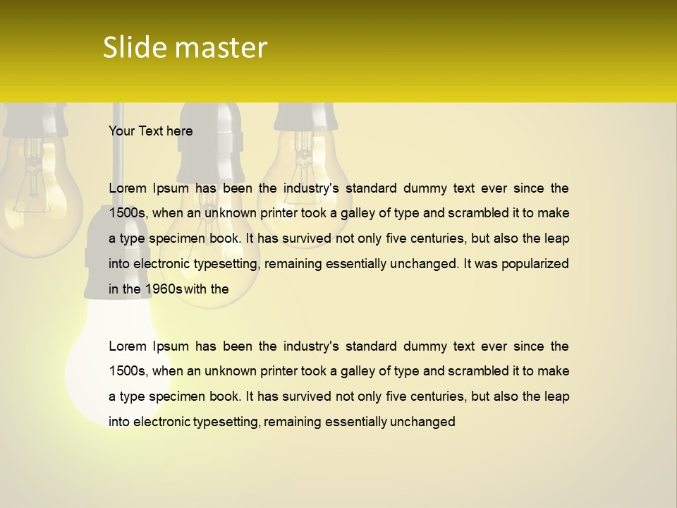 A Group Of Light Bulbs Hanging From A Ceiling PowerPoint Template