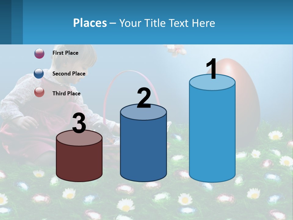 A Little Girl Sitting In The Grass With A Basket Of Eggs PowerPoint Template