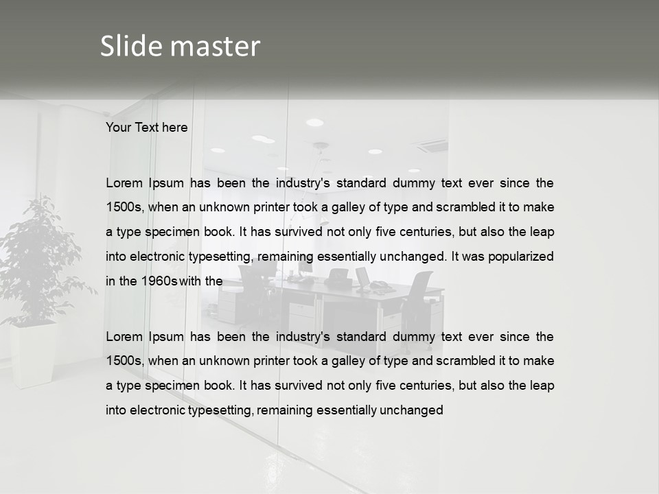 An Office With Glass Walls And A Plant In The Middle PowerPoint Template