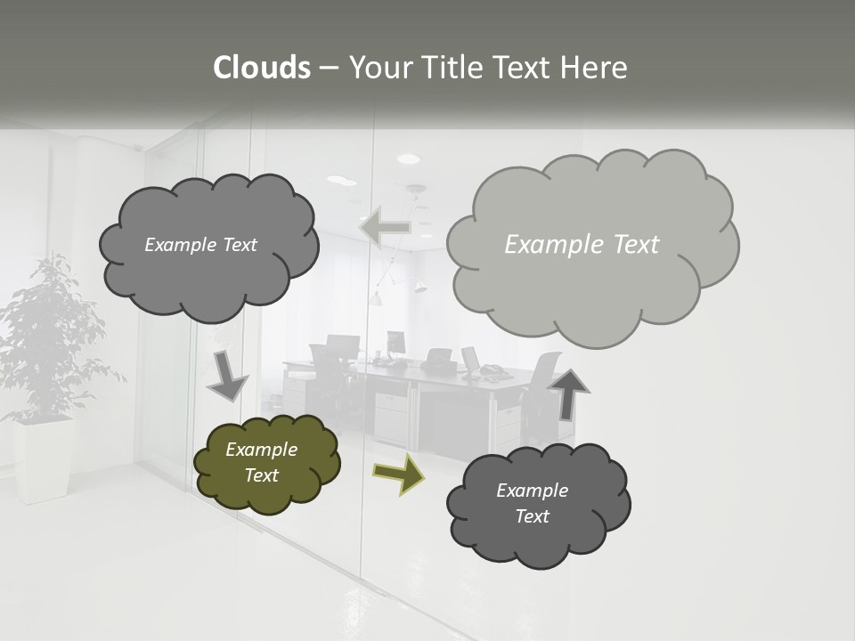 An Office With Glass Walls And A Plant In The Middle PowerPoint Template