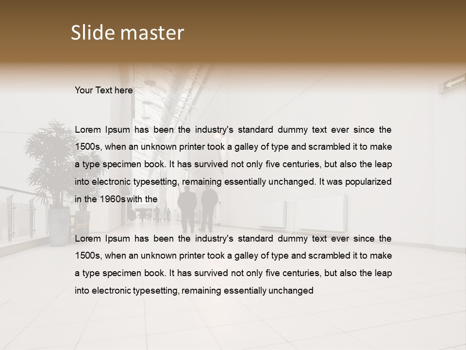 A Couple Of People Walking Down A Hallway PowerPoint Template