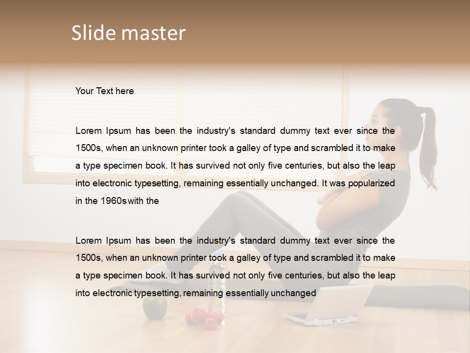 A Woman Sitting On The Floor Using A Laptop Computer PowerPoint Template