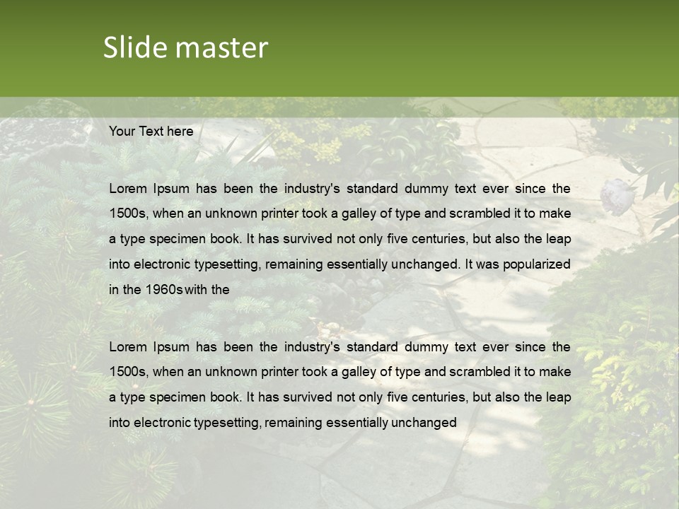 A Garden With Lots Of Plants And Rocks PowerPoint Template