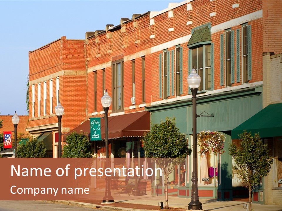 A Row Of Brick Buildings On A City Street PowerPoint Template