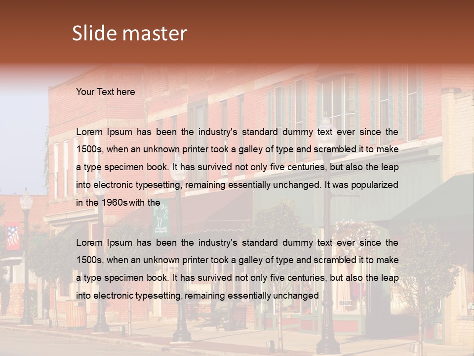 A Row Of Brick Buildings On A City Street PowerPoint Template