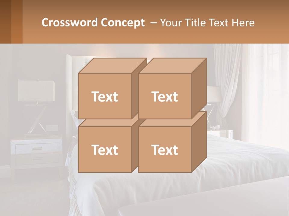 A Bedroom With A Large Bed And A White Headboard PowerPoint Template