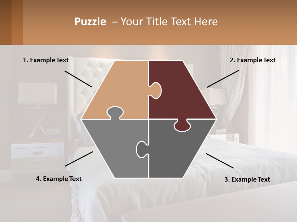 A Bedroom With A Large Bed And A White Headboard PowerPoint Template