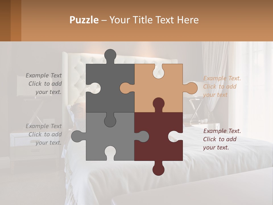 A Bedroom With A Large Bed And A White Headboard PowerPoint Template