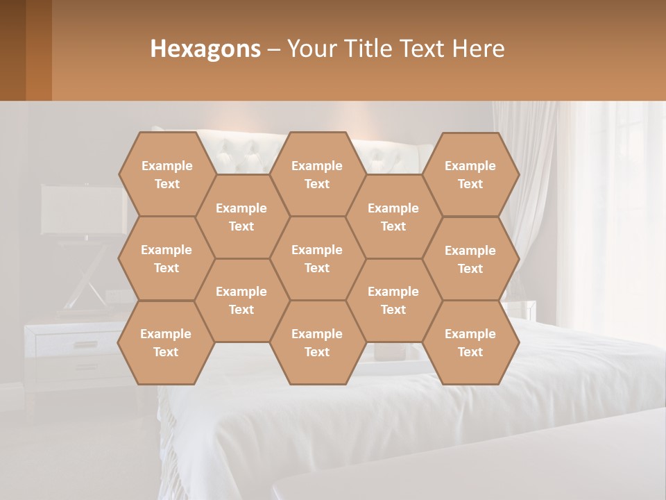 A Bedroom With A Large Bed And A White Headboard PowerPoint Template