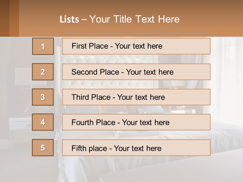 A Bedroom With A Large Bed And A White Headboard PowerPoint Template
